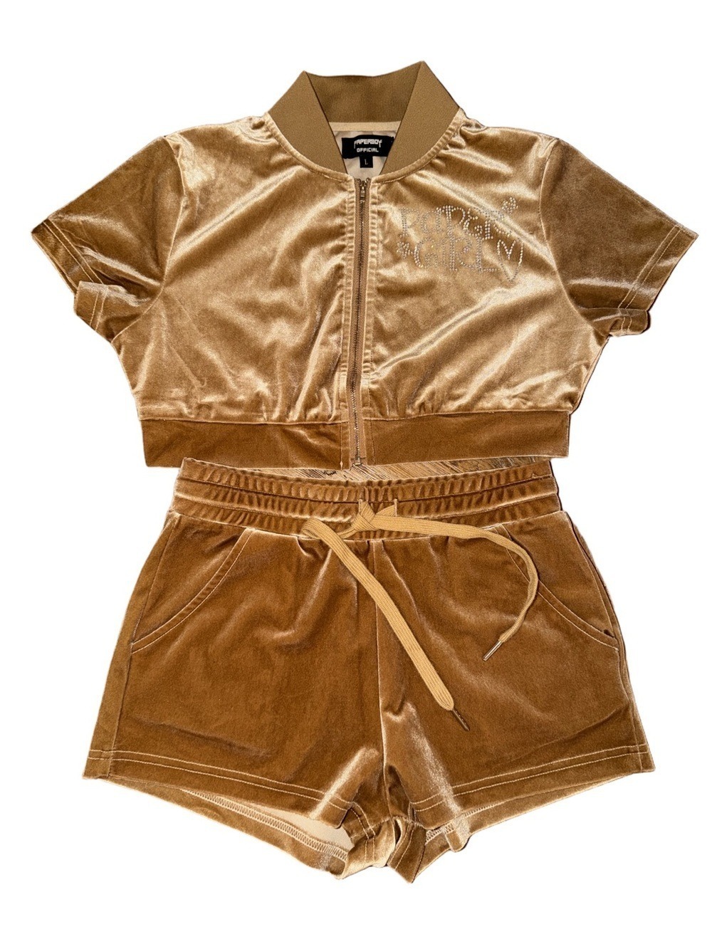 Y2K *Paperboy Official Velvet "Paper Girl" Rhinestone 2-Piece Set -Size Large